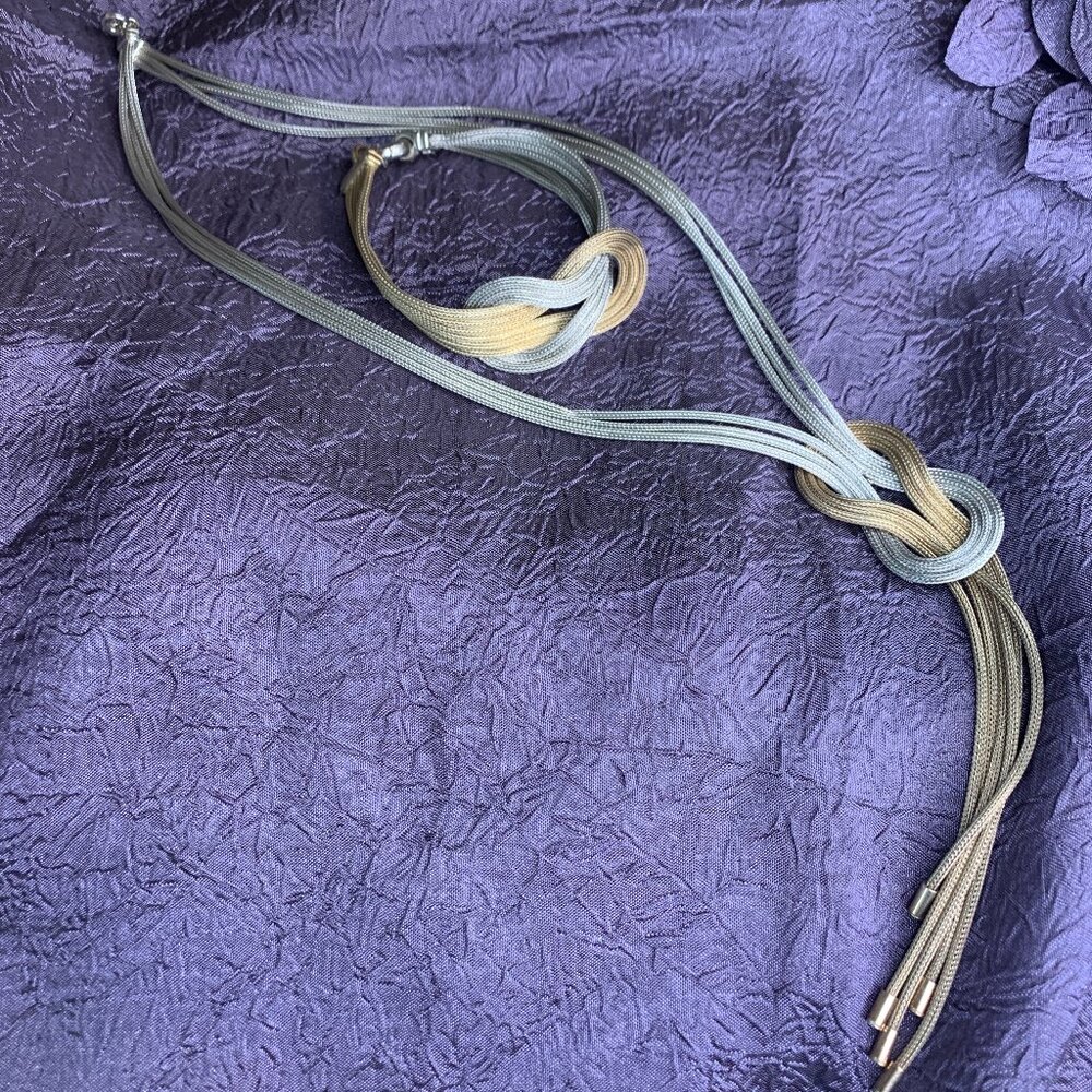Unique Vintage Bracelet and Necklace Set in Two Tone Sterling Silver